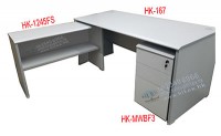 Main desk + Free standing with shelf + 3 door mobile pedestal